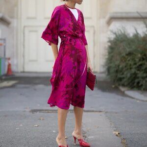 Mango (MNG Suit) Lux Label- Magenta Floral Wrap Dress -Midi- Worn Once